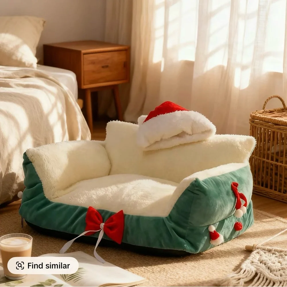 Cozy Holiday Pet Bed with Festive Accents(green)